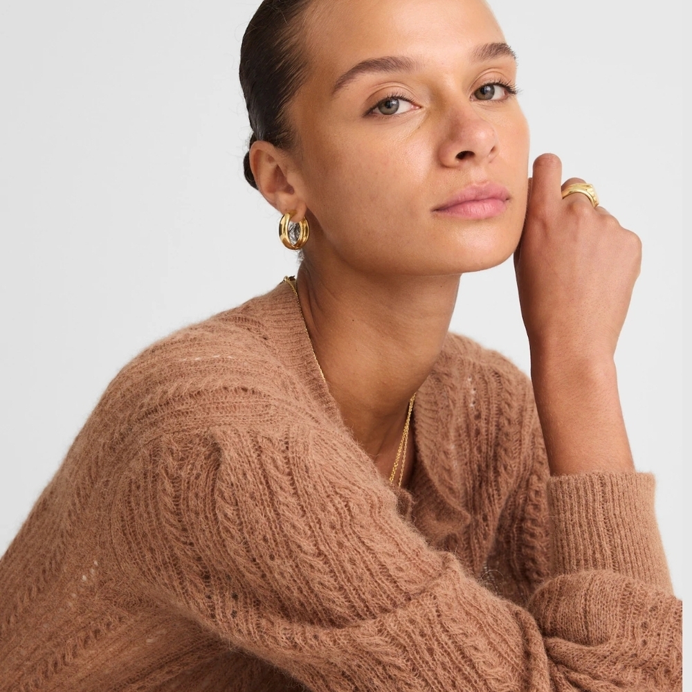 Madewell Pointelle Stitch Cardigan In Coffee - Picture 10 of 16